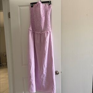 Strapless Lavender Smocked Maxi Dress
